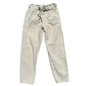 Women’s Miou Muse Tan Khaki High Waist Drawstring Barrel Jean Pants Size Small